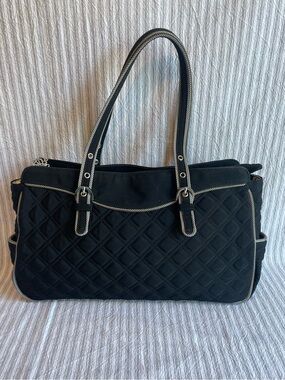 Vera Bradley Black Quilted Large Tote Bag with Floral Interior Silver Tone #676